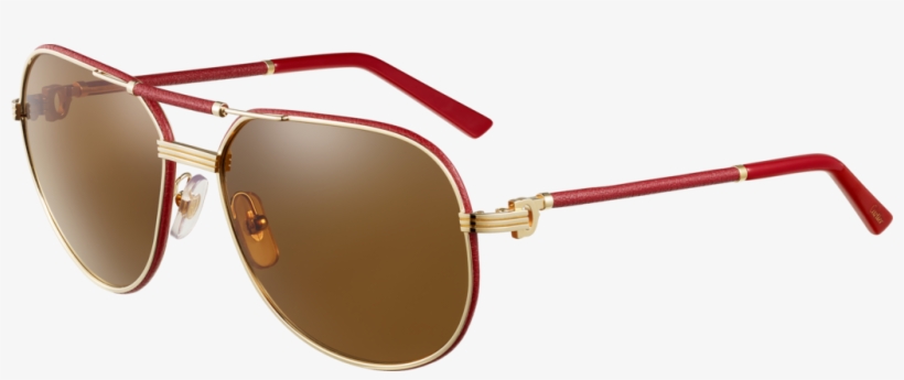 Première De Cartier Sunglasses Red Leather, Golden - Cartier Red Leather Sunglasses, transparent png #9576276
