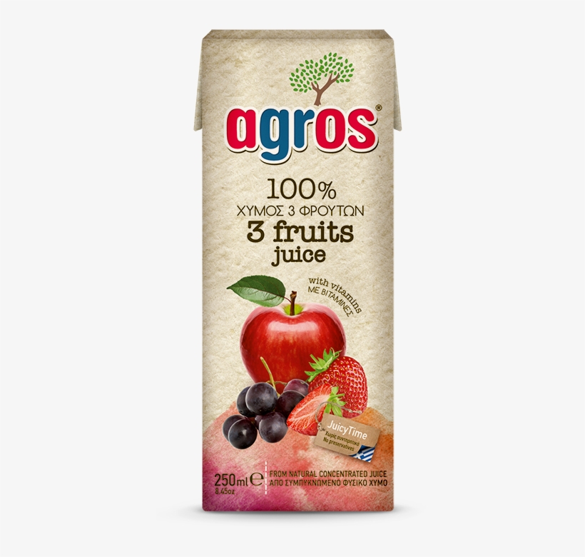 “agros” 3 Fruits Juice 100% 250ml - Juice, transparent png #9577009