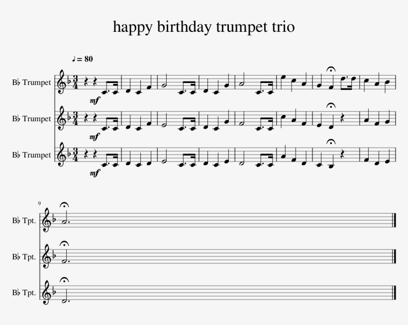 Happy Birthday Trumpet Trio Sheet Music 1 Of 1 Pages - Incredibles Theme Song Clarinet, transparent png #9579097