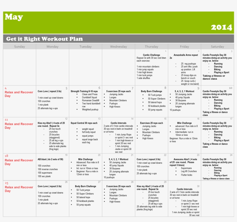 Fitness Calender - Clean Eating Meal Plan Uk Pdf, transparent png #9580212