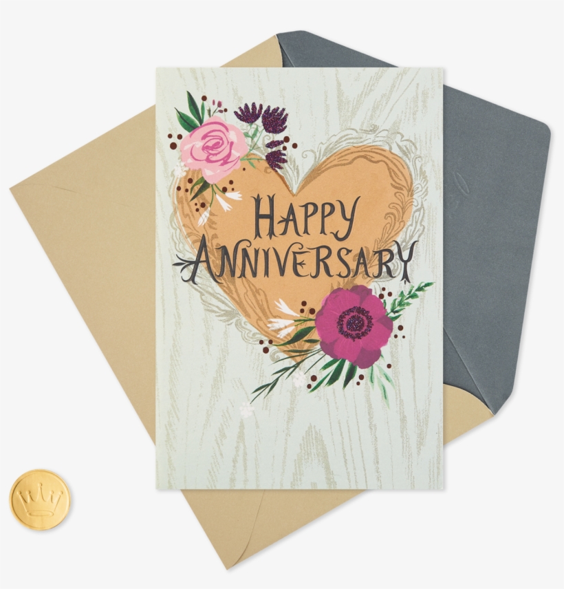 Heart And Flowers With Glitter Anniversary Card - Hybrid Tea Rose, transparent png #9581441