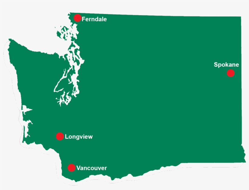 Green Map Of Washington State With Red Dots Indicating - Map Of Washington State, transparent png #9582238