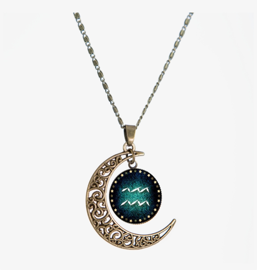 Aquarius Bronze Crescent Moon Necklace Aquarius - Locket, transparent png #9583638
