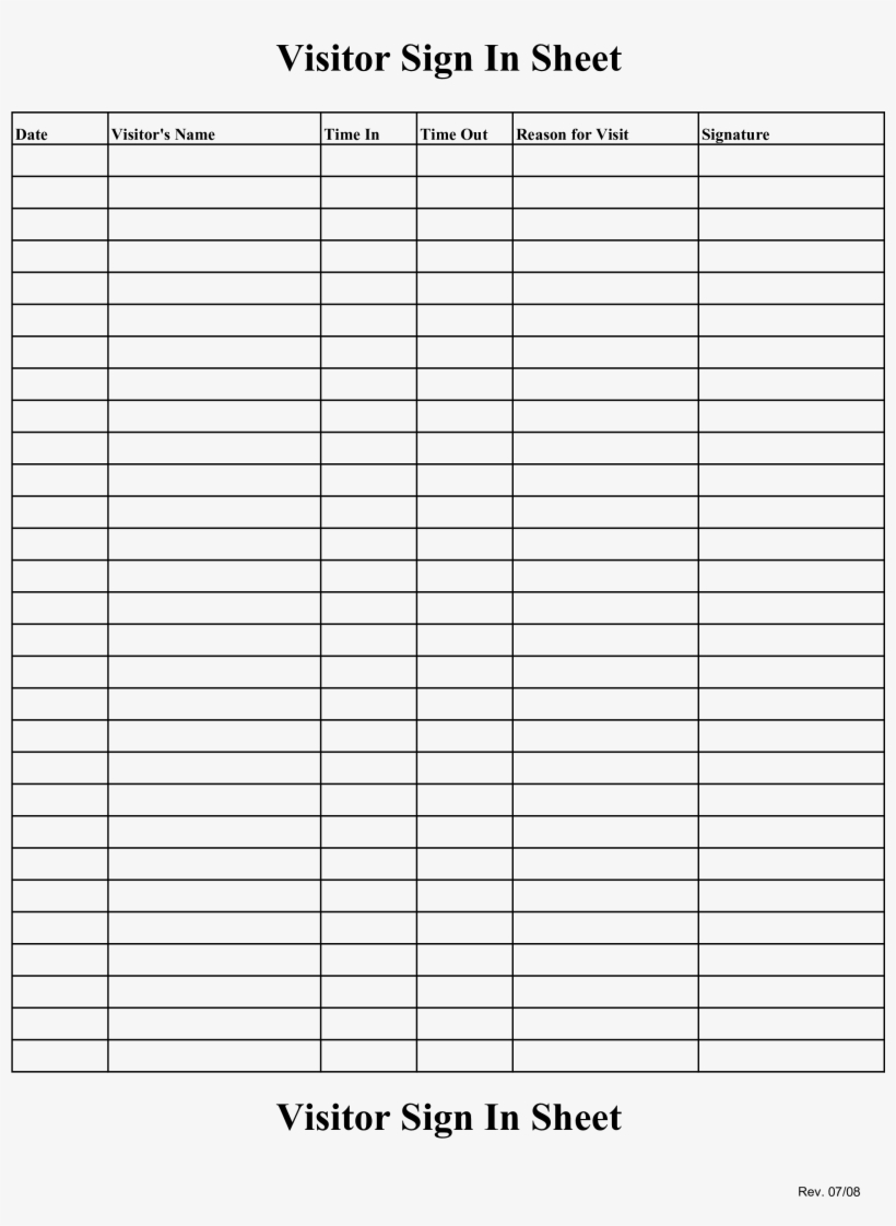 Blank Visitor Sign In Sheet - Assessment Form, transparent png #9587083