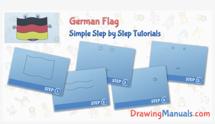 How To Draw German Flag, Cartoons, Nations, Easy Step - Electric Blue, transparent png #9588050
