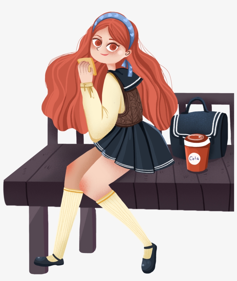 Fashion Girl Character Bench Backpack Png And Psd - Cartoon, transparent png #9588853