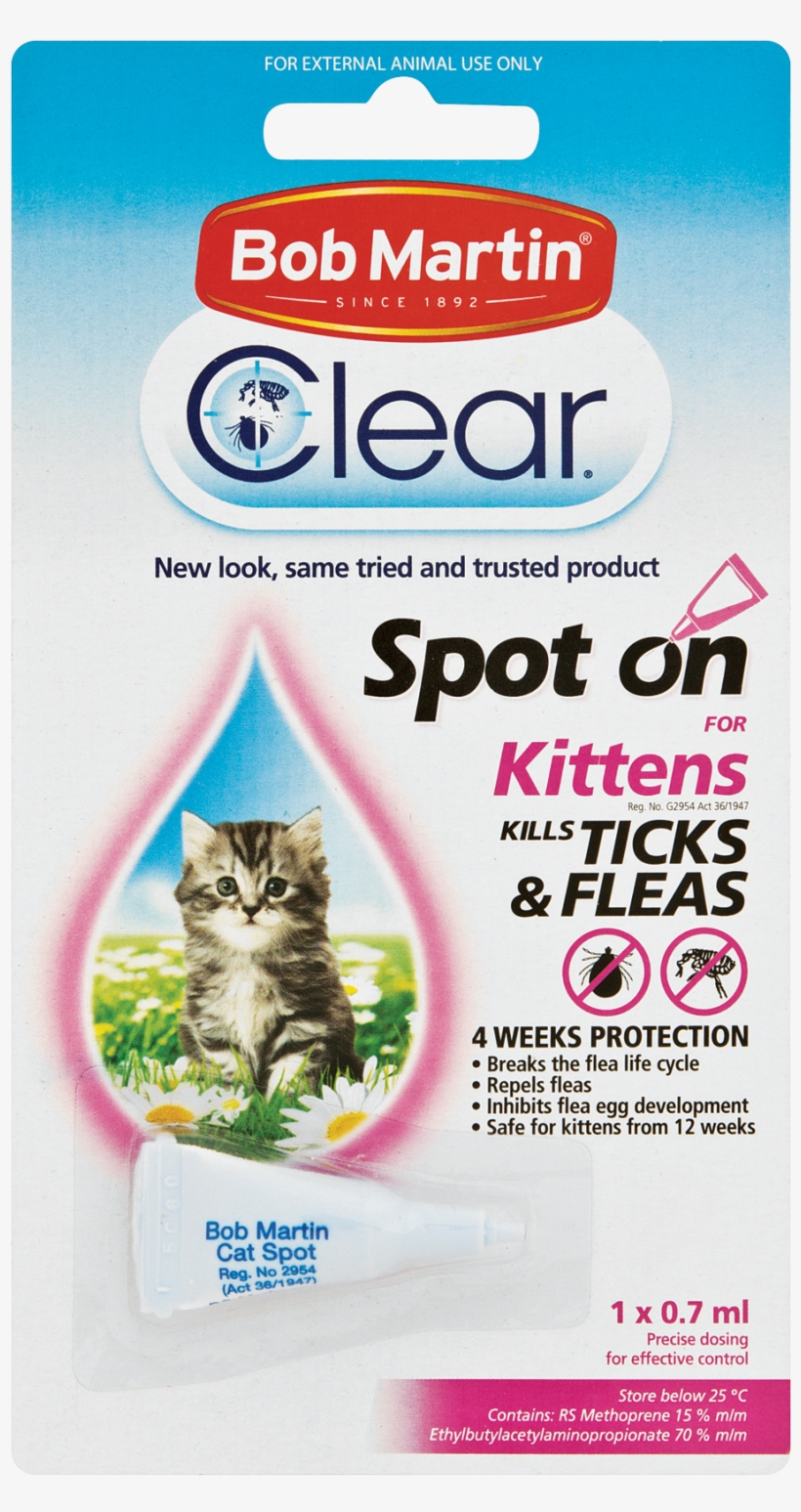 Clear Tick & Flea Spot On For Kittens - Bob Martin Spot On Dogs, transparent png #9589588