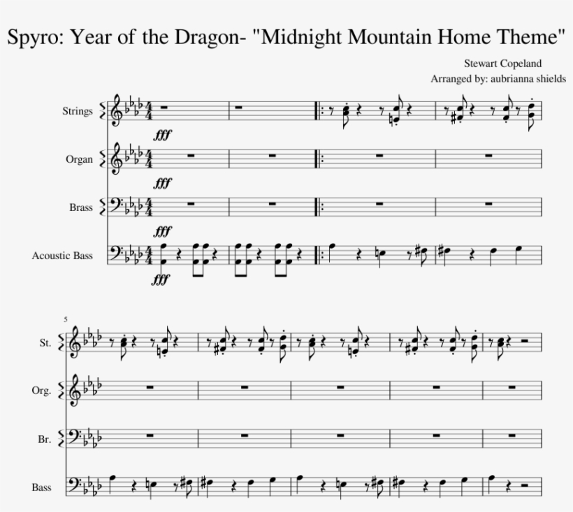 Spyro 3 Year Of The Dragon Midnight Mountain Theme - Sheet Music, transparent png #9591992