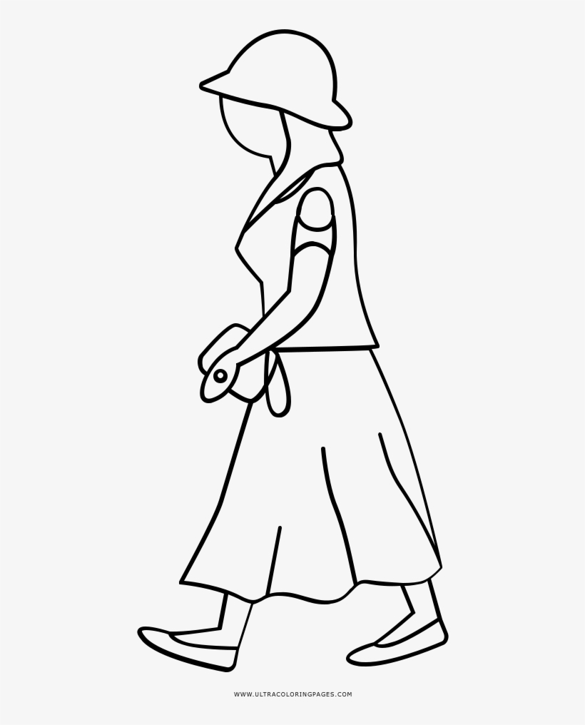 Woman Walking Coloring Page - Señora Caminando Para Dibujar, transparent png #9593386