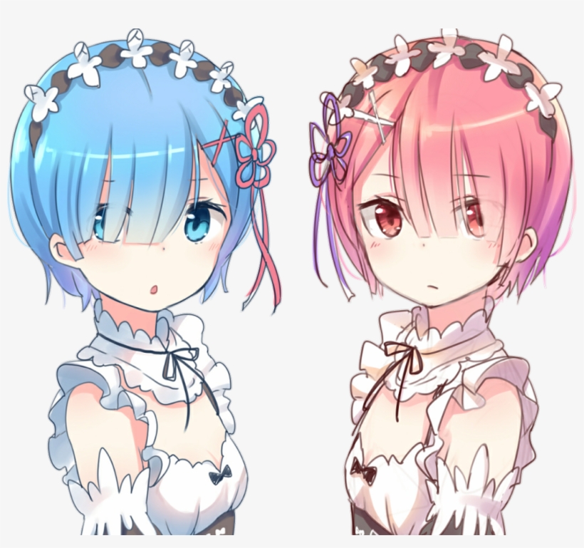 #anime #remram #rem #ram - Anime Twins With Blue And Pink Hair, transparent png #9593753