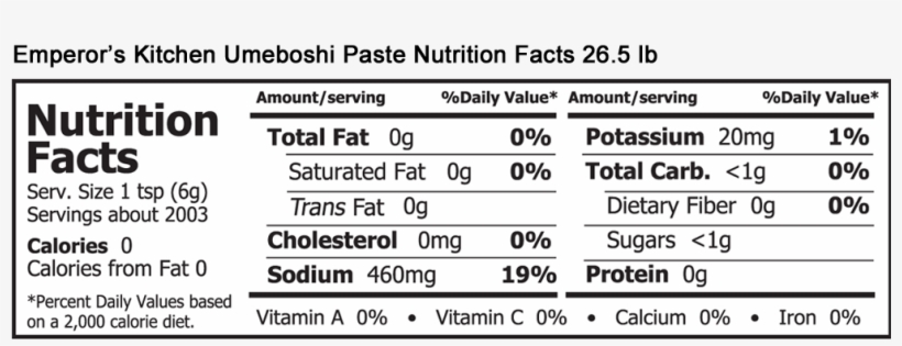 Emperor's Kitchen Umeboshi Paste Nutrition Facts - Nutrition Facts, transparent png #9594827