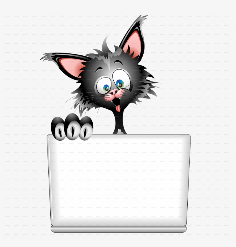 A Cat Cartoon With Computer Png 5000 - Crazy Cat Vectors, transparent png #965383