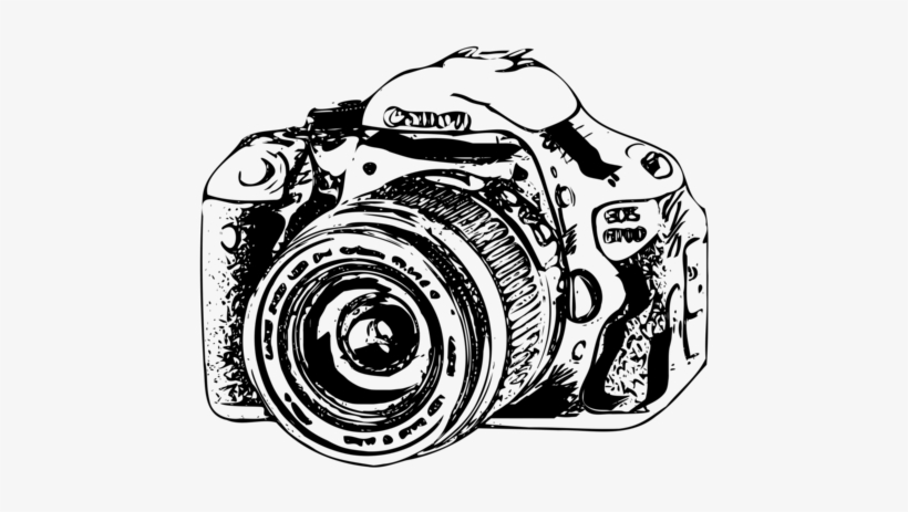 Canon Eos Camera Drawing Black And White Digital Slr - Canon Camera Drawing, transparent png #966022