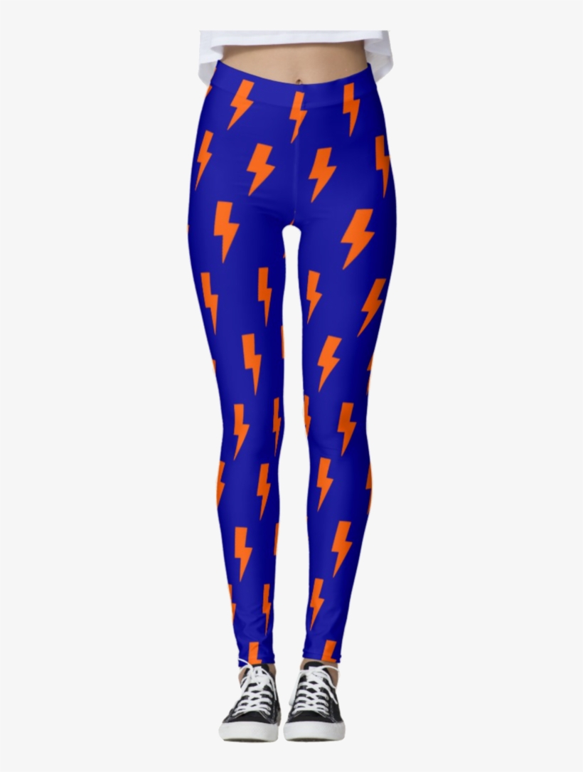 Orange & Blue Lightning Bolts Thick Band Leggings - Lightning Yellow Leggings, transparent png #968628
