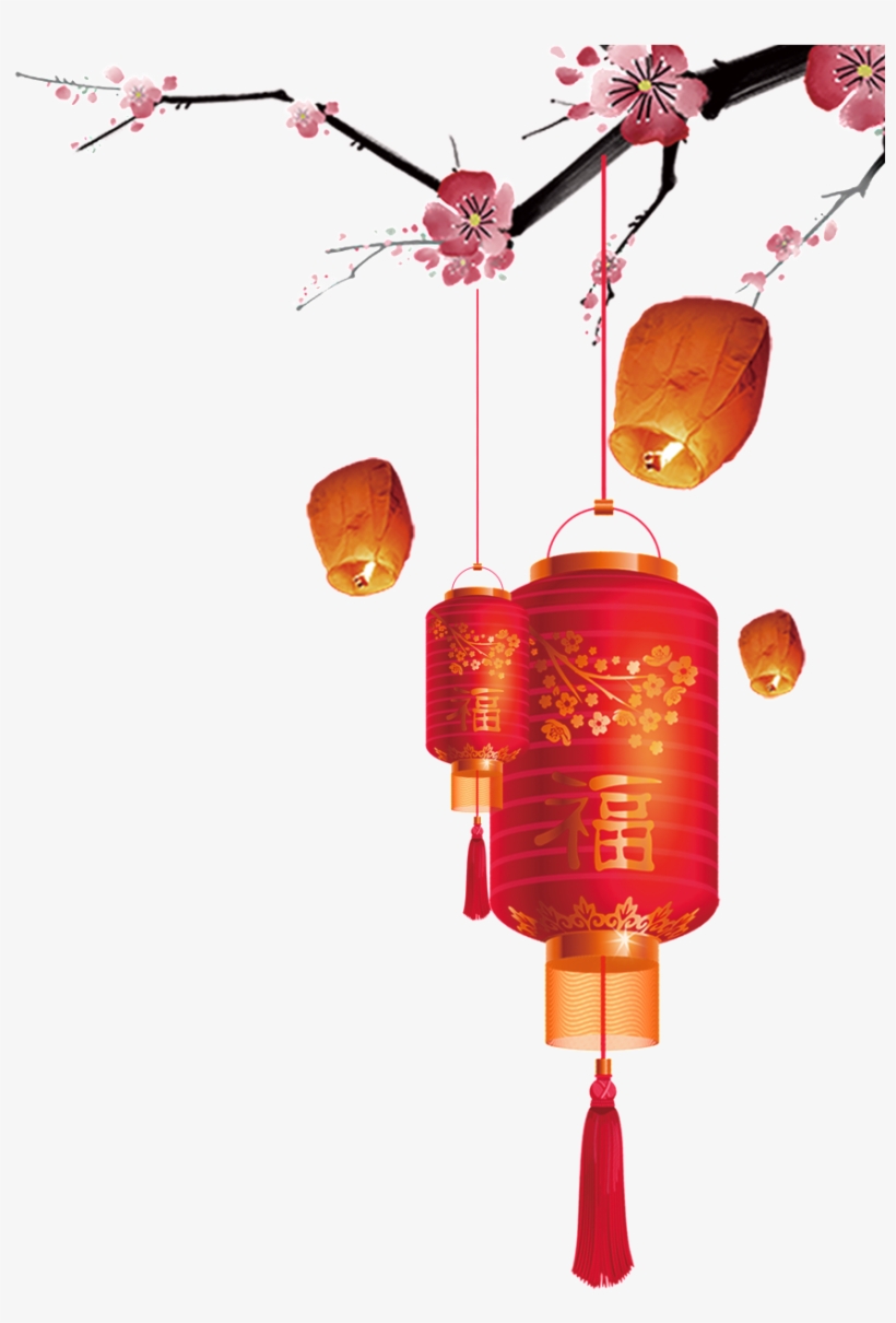 Lantern Transparent Picture Hanging On Plum Tree - Chinese New Year, transparent png #969085
