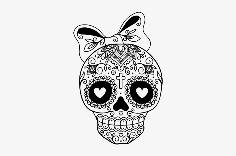 Dibujo De Calavera Mejicana Con Lazo Para Colorear - Mascara De Calavera Para Colorear, transparent png #969427