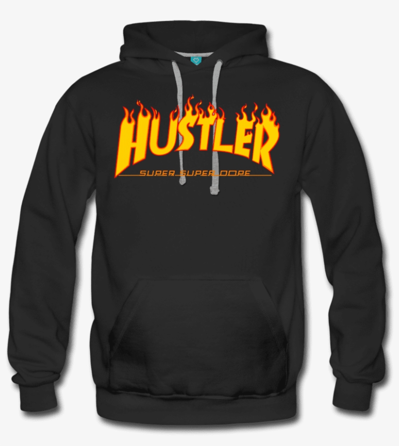 Hustler Thrasher Fire Logo Black Premium Hoodie Men's - Hoodie, transparent png #9601586
