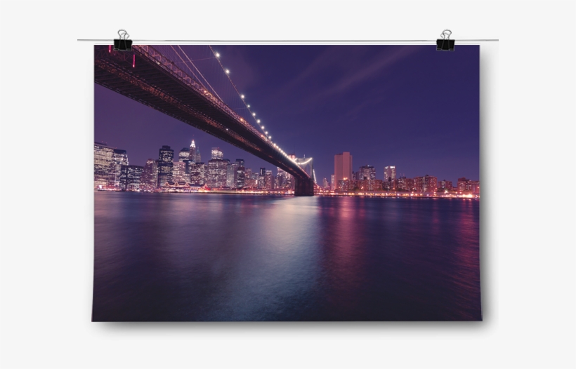 Brooklyn Bridge Nyc Long Exposure - New York At Night With Quote, transparent png #9608957