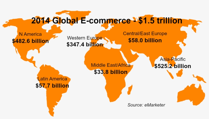 2014 Global E-commerce - Continent Map Clip Art, transparent png #9615138