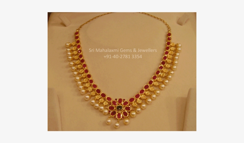 Ruby South Sea Pearls Short Necklace - Sri Mahalakshmi Gems And Jewels Short Necklace Designs, transparent png #9616972