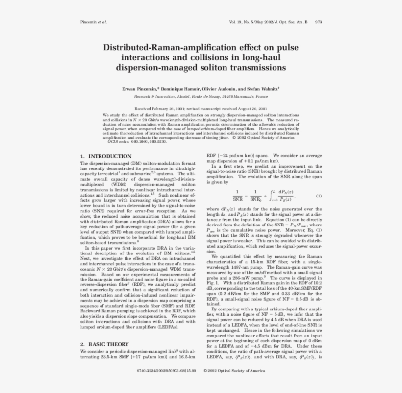 Distributed Raman Amplification Effect On Pulse Interactions - Document, transparent png #9617227