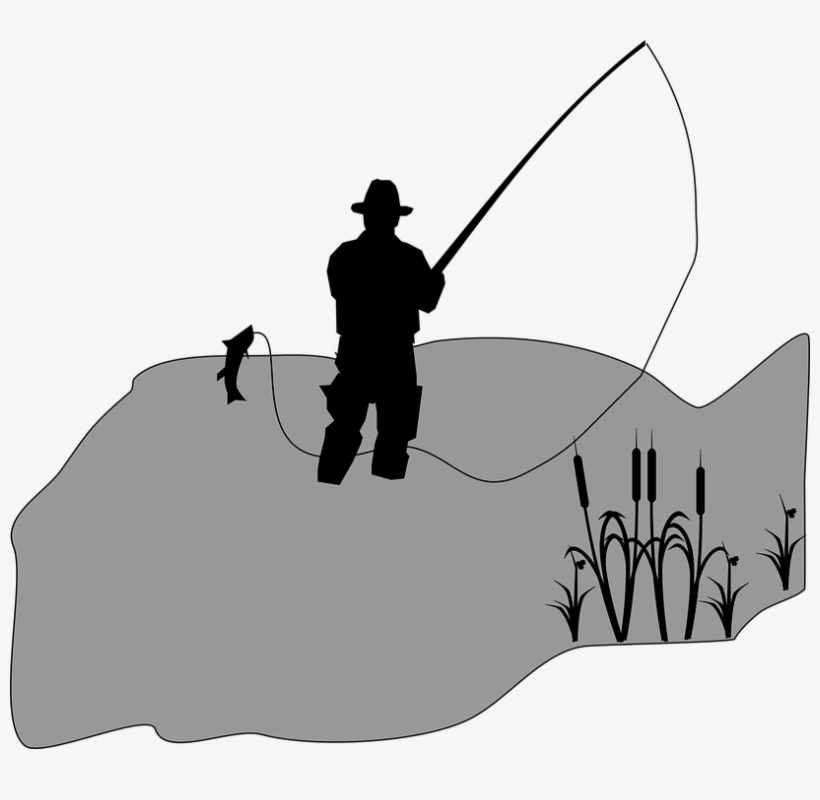 Cattail, Fish, Fisherman, Fishing, Sedge, Silhouette - คน ตก ปลา เงา, transparent png #9619225