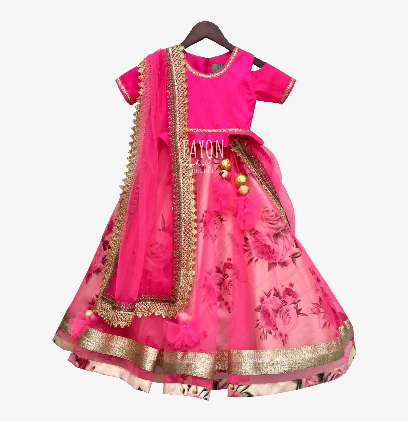 Pink Peplum Choli With Printed Lehenga - Velvet, transparent png #9619442
