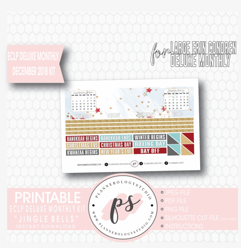 Jingle Bells December 2018 Monthly View Kit Digital - February 2019 Planner Printable Stickers Free, transparent png #9621638