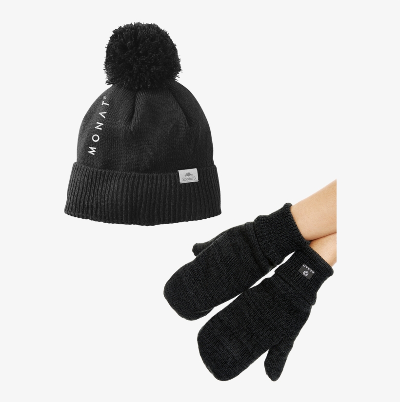 Knitted Pom Pom And Mittens Set - Beanie, transparent png #9622961