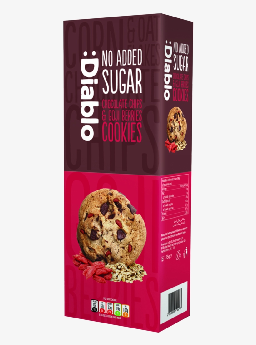 Diablo No Added Sugar Chocolate Chip & Goji Berries - Diablo Chocolate Chips And Goji Berries Cookies, transparent png #9623299