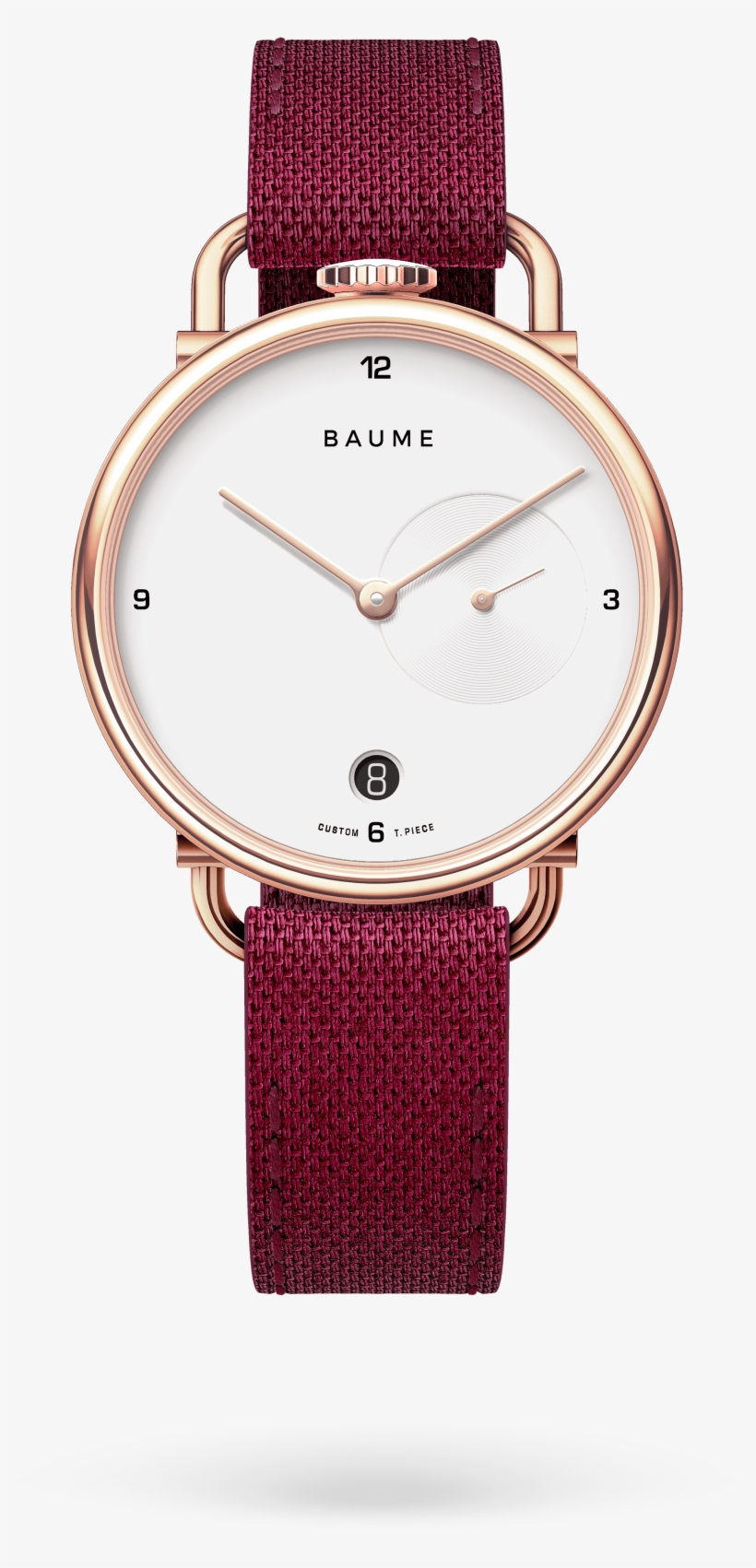 35mm Date Unisex Custom Watch Ronda Golden Case Burgundy - Analog Watch, transparent png #9626277