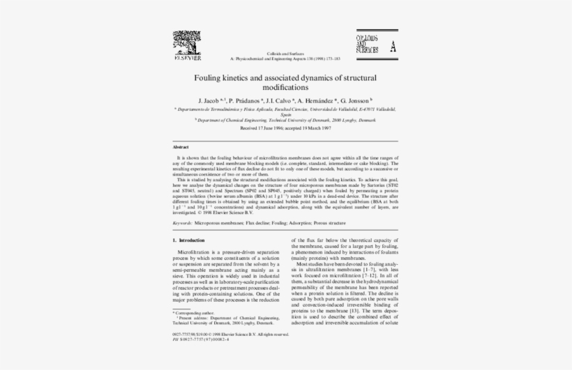 Fouling Kinetics And Associated Dynamics Of Structural - Document, transparent png #9635405