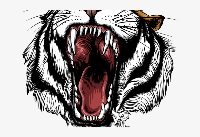 Drawn Tiiger Open Mouth - Roaring Tiger, transparent png #9636201