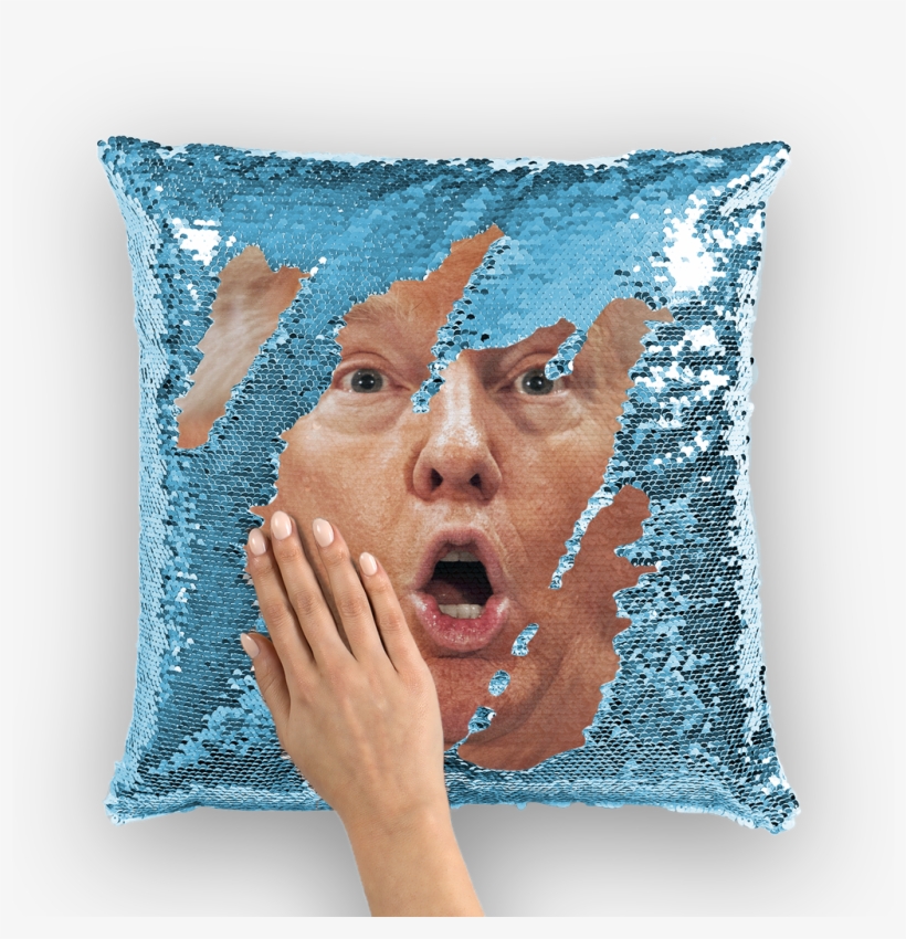 Shocked Trump Sequin Cushion Cover - Sequin Pillow With Face, transparent png #9640928