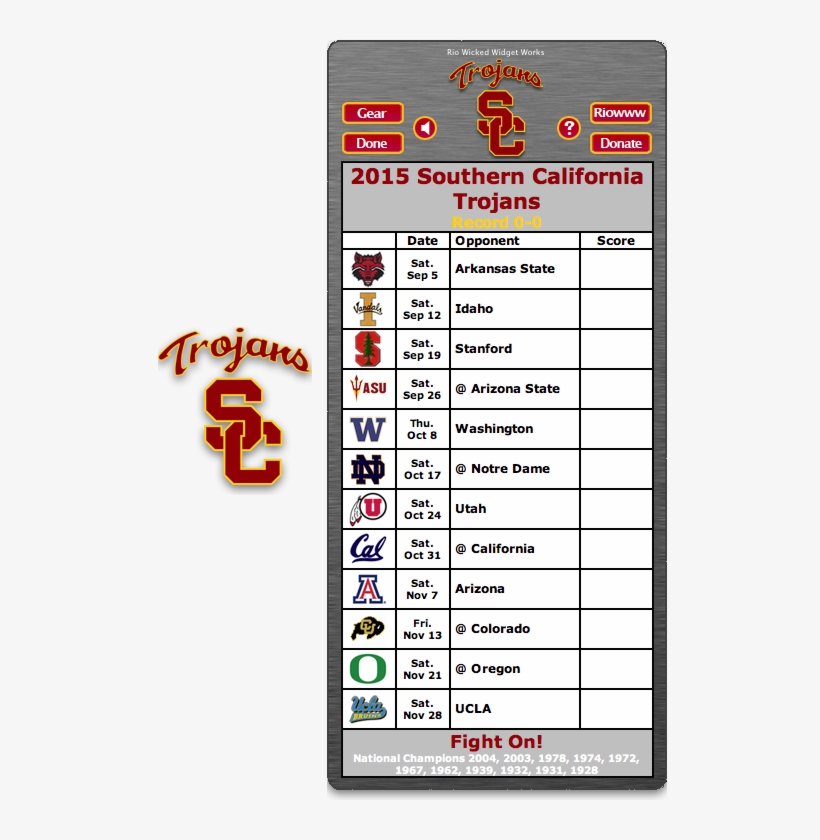 Free 2015 Usc Trojans Football Schedule Widget For - Usc Football Schedule 2018, transparent png #9642303