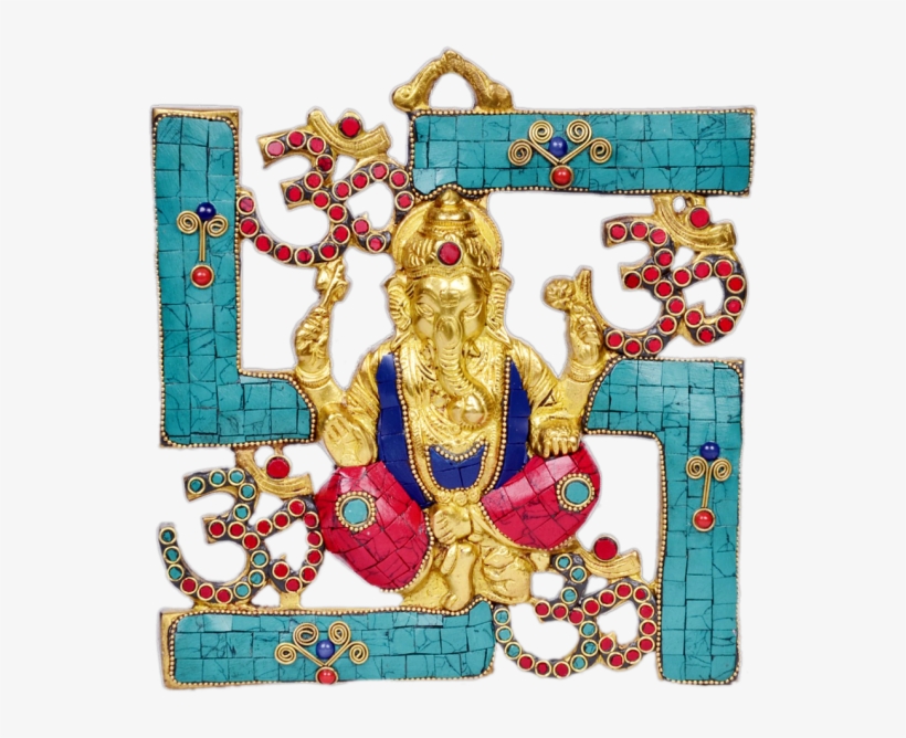 Satiya Ganesha Plate Wall Hanger Turquoise Stone 9" - Creative Arts, transparent png #9642499