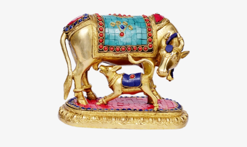 Cow And Calf Turquoise Stone Work 7" - Bull, transparent png #9642541