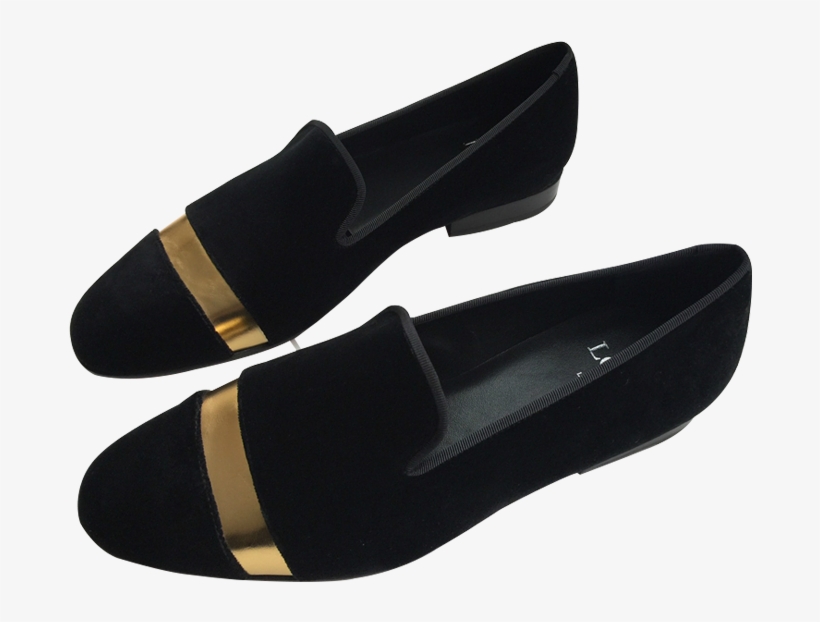 Black Velvet And Gold Toe Cap Divider - Slip-on Shoe, transparent png #9648714