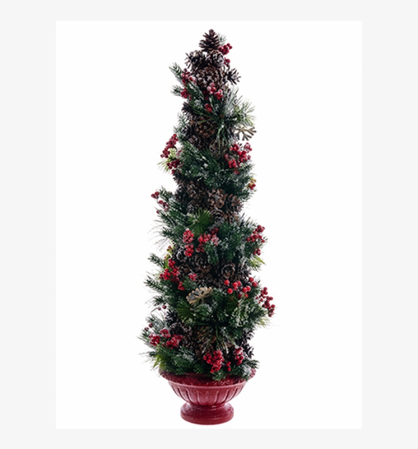 36" Iced Berry/pine Cone Topiary Tree In Paper Mache - Christmas Tree, transparent png #9657630
