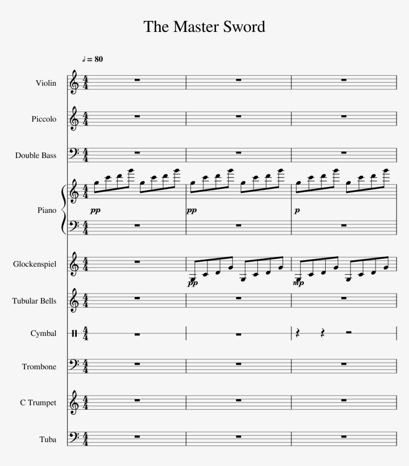 The Master Sword Sheet Music For Violin, Piano, Piccolo, - Xx Intro Piano Sheet Music, transparent png #9660467