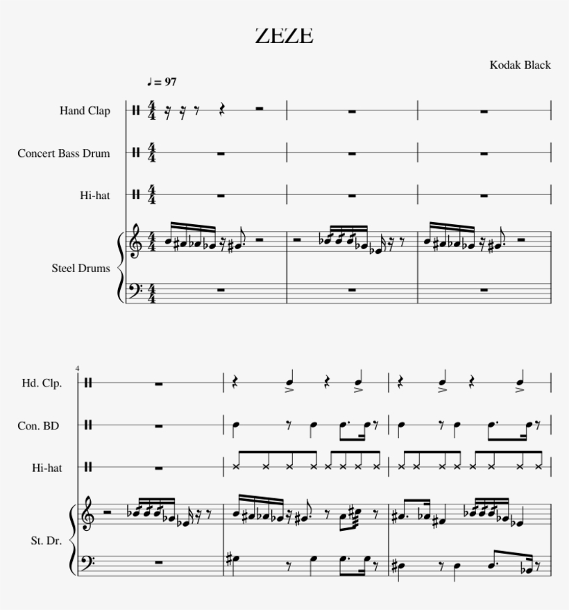 Zeze - Kodak Black - Virus Beethoven Bass Sheet, transparent png #9662354