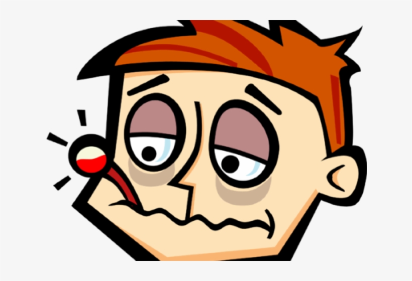 Feelings Clipart Cartoon Face - Sickness With Thermometer, transparent png #9663249