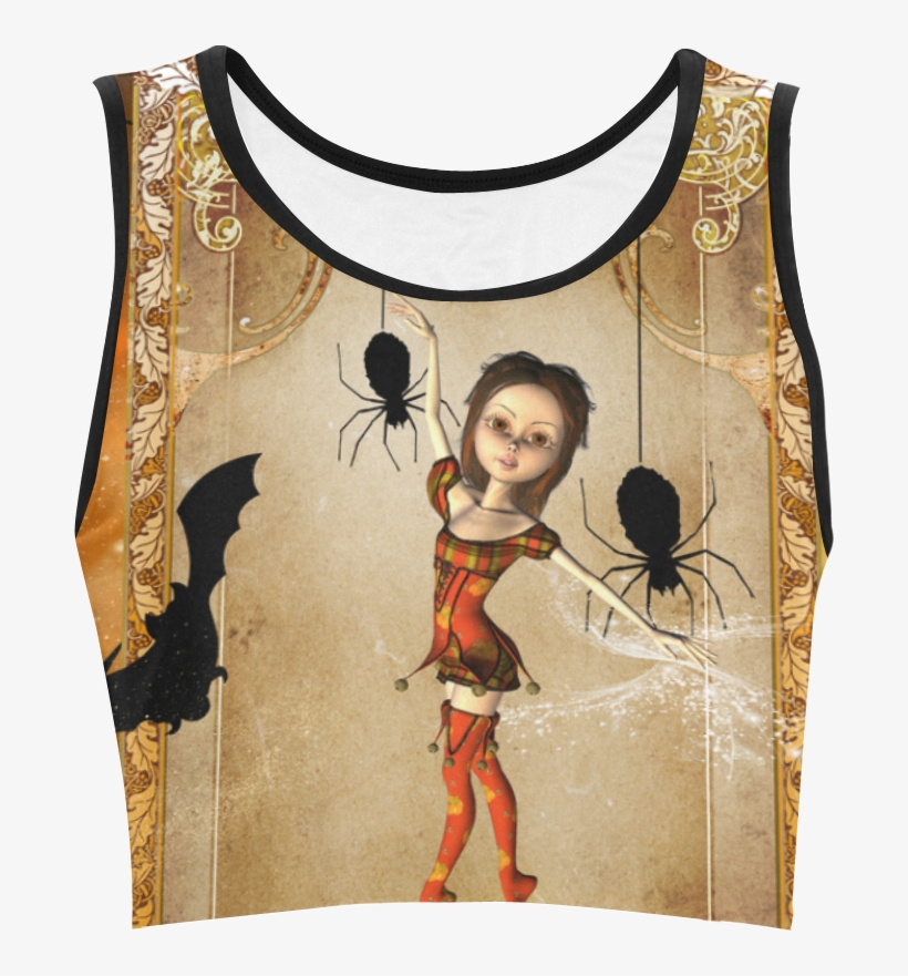 Halloween, Cute Girl With Spiders And Pumpkin Women's - Active Tank, transparent png #9664040