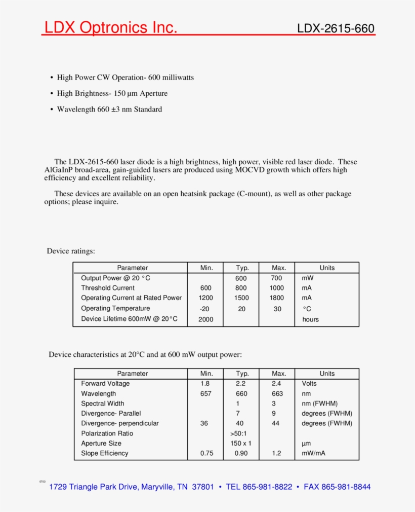 600mw High Power Red Laser Diode - Document, transparent png #9670608