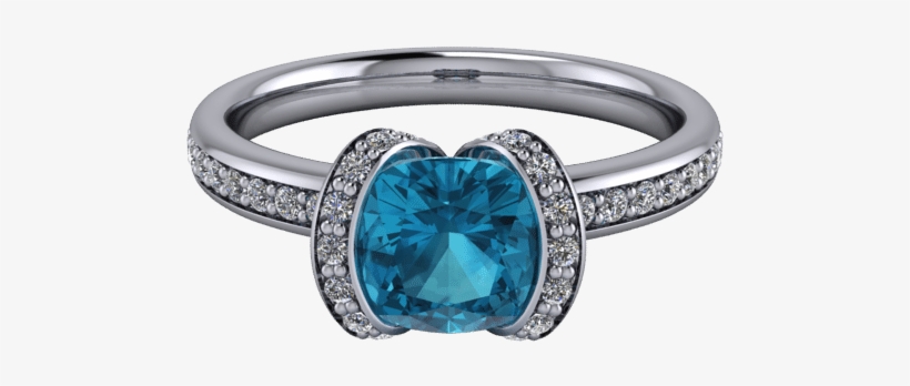 White Gold Blue Topaz And Diamond Bespoke Half Halo - Bespoke Art Deco Rings, transparent png #9675791