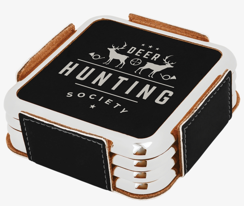 Black Coaster Set With Custom Laser Engraving - Drink Coaster, transparent png #9682287