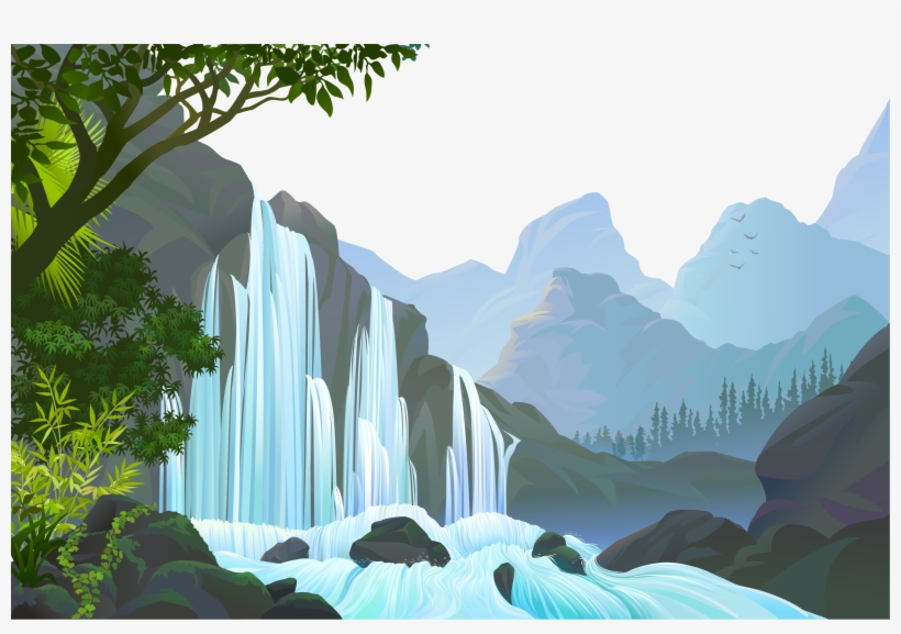 Nature Waterfalls Transprent Png Free - Jungle Waterfall Illustration, transparent png #9684601