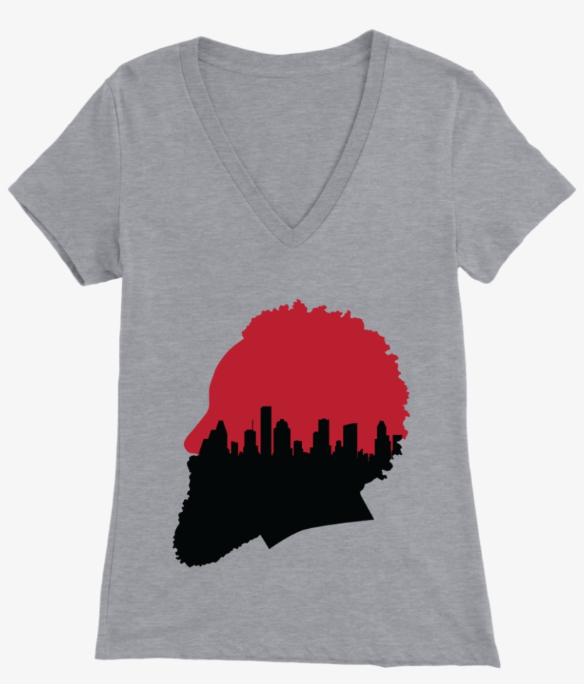 Harden Silhouette With Houston Skyline Women's V- - T-shirt, transparent png #9691768