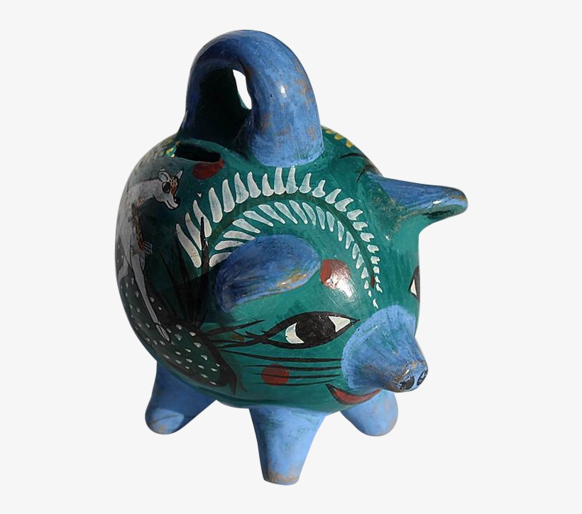 Vintage Mexican Tonala Pottery Piggy Bank - Boar, transparent png #9694891