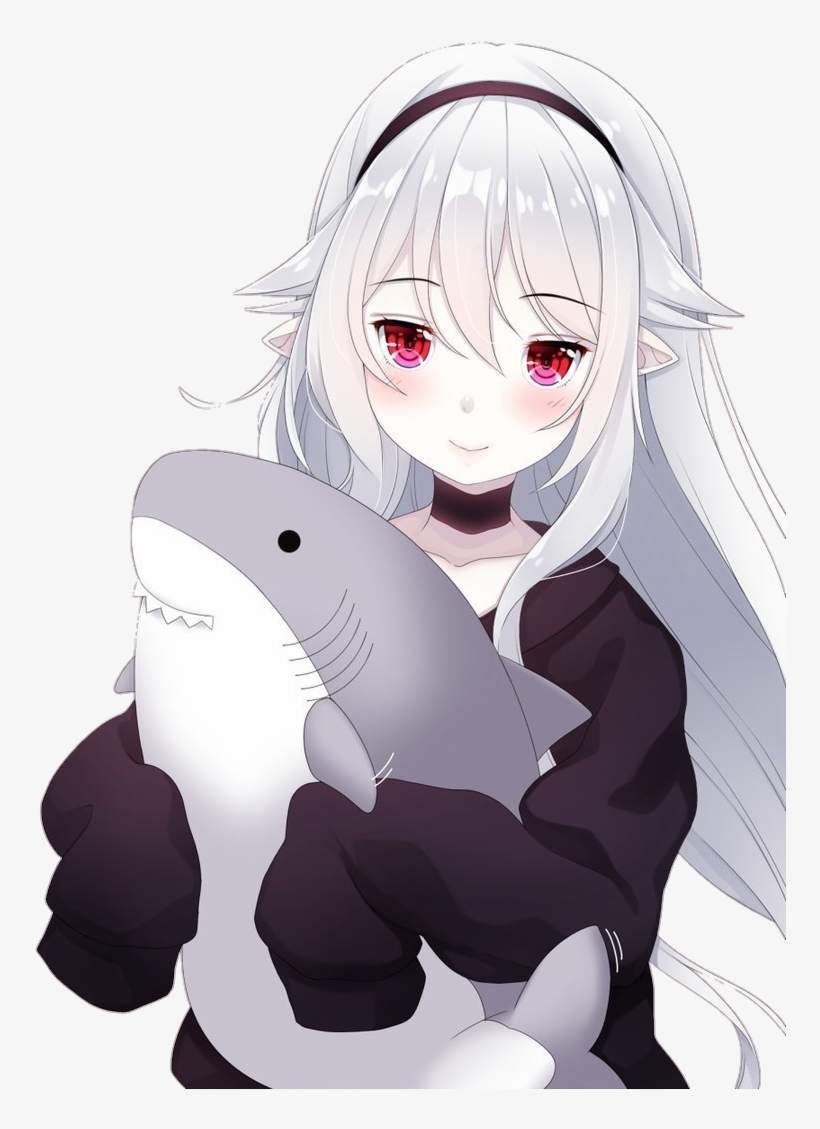 Premium Vector | Anime girl shows her love to her toy shark and hearts are  visible